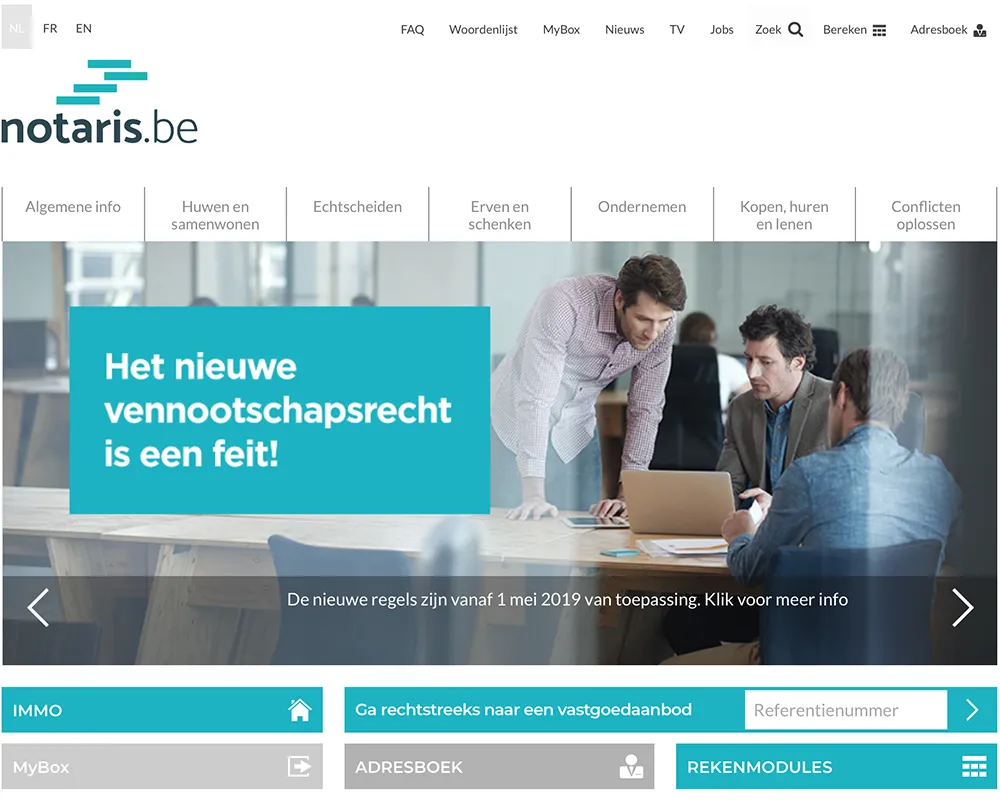 Dhover portfolio :: website notaris.be notaire.be blauwe generatie